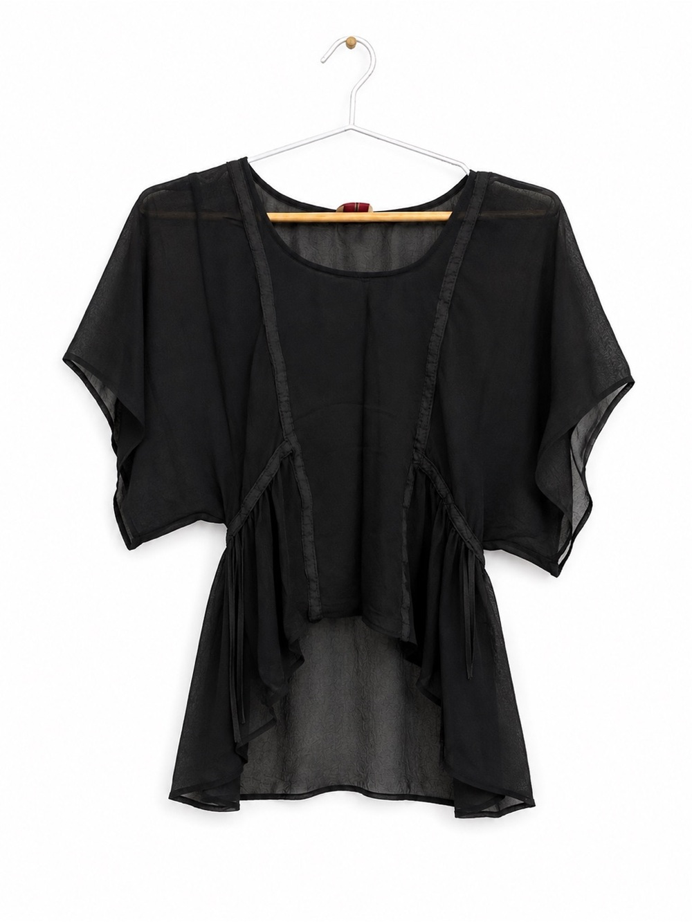 Wrap London Black Sheer Flutter-Sleeve Peplum Top